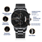 TEXT Customizable Engraved Black Chronograph Watch, Unique Birthday Gifts for Men