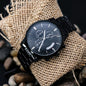 TEXT Customizable Engraved Black Chronograph Watch, Unique Birthday Gifts for Men