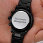 TEXT Customizable Engraved Black Chronograph Watch, Unique Birthday Gifts for Men