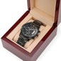 TEXT Customizable Engraved Black Chronograph Watch, Unique Birthday Gifts for Men