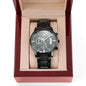 TEXT Customizable Engraved Black Chronograph Watch, Unique Birthday Gifts for Men