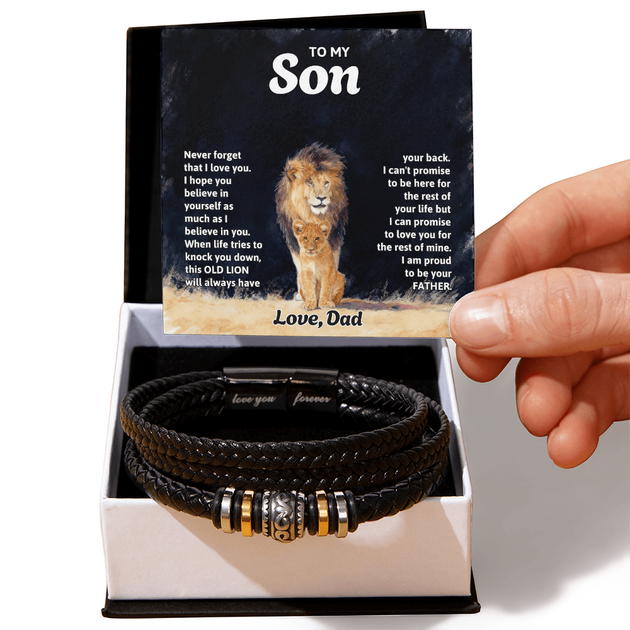 To My Son Braided Leather Bracelet, Love You Forever Bracelet for