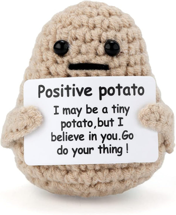 ALH Handmade Mini Wool Knitted Potato Toy with Positive Message Card – Positive Gifts for Anyone's