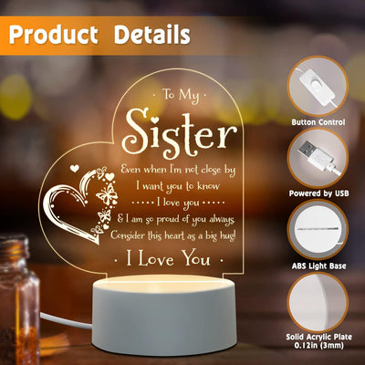 Load image into Gallery viewer, To My Sister Engraved Night Light, Unique Birthday Gifts for Little Sister from Big Brother
