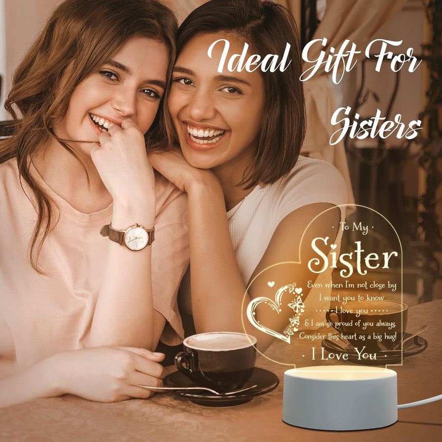 To My Sister Engraved Night Light, Unique Birthday Gifts for Little Sister from Big Brother