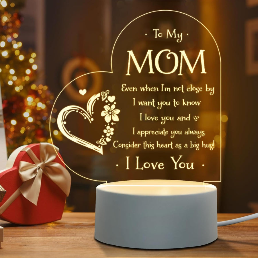 To My Mom Engraved Night Light, Unique Birthday Gifts for Mom from Daughter and Son