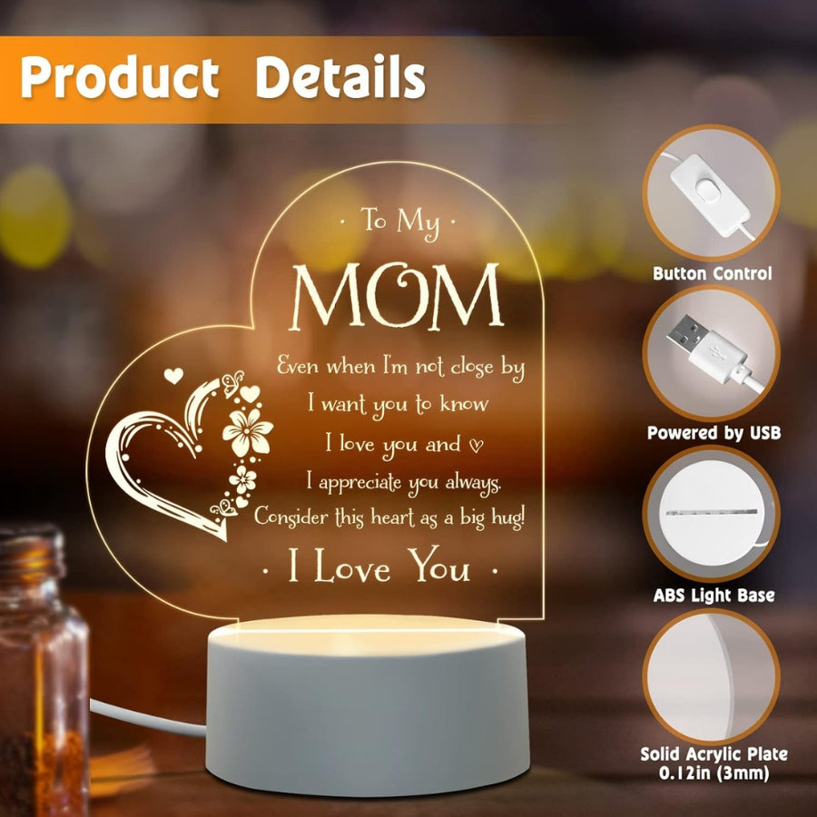 To My Mom Engraved Night Light, Unique Birthday Gifts for Mom from Daughter and Son