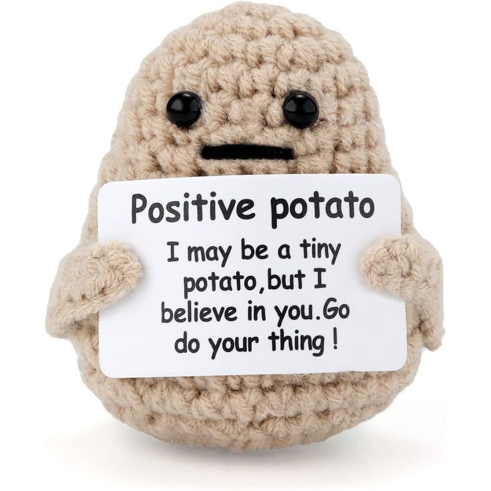 All Love Here Handmade Mini Wool Knitted Potato Toy with Positive Message Card – Positive Gifts