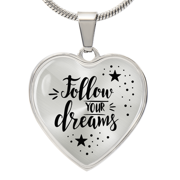 Silver Women Heart Necklace - Follow Your Dreams Snake Chain