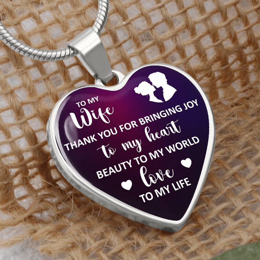 To My Wife Heart Necklace - Thank You for Bringing Snake Chain