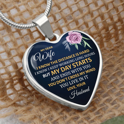 Load image into Gallery viewer, To My Wife Heart Necklace - I Know the Distance Is Hard Snake Chain
