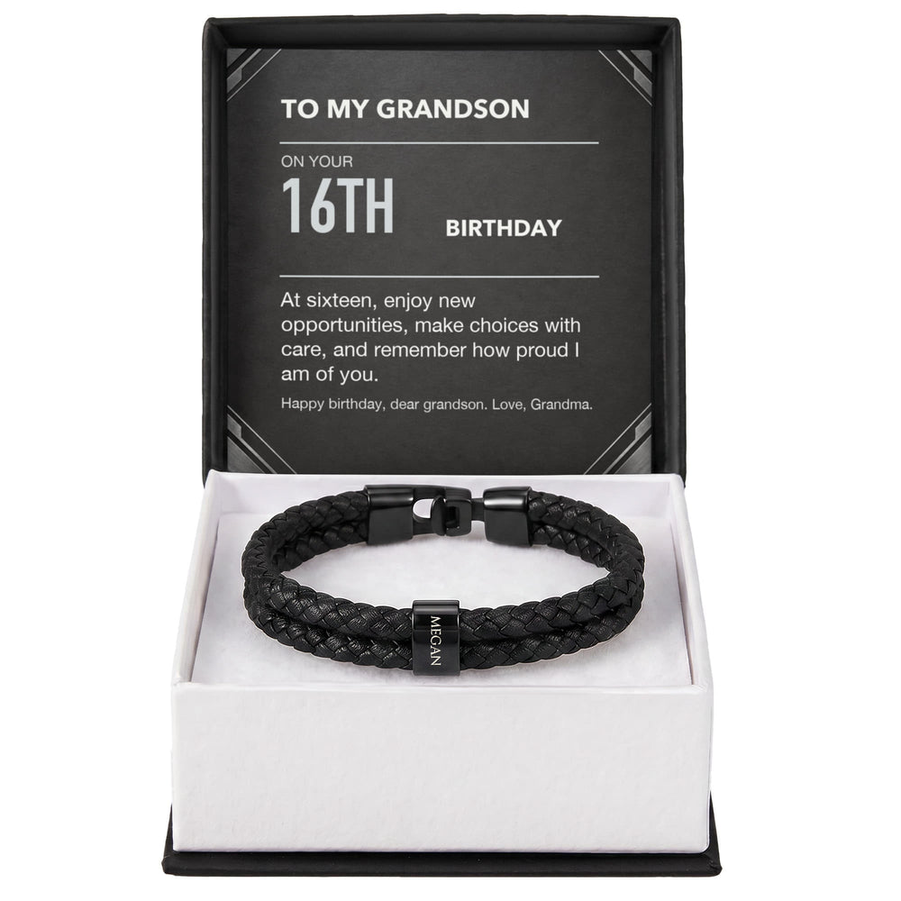 To My Grandson 16th Birthday Men's Personalized Name Bracelet from Grandma
