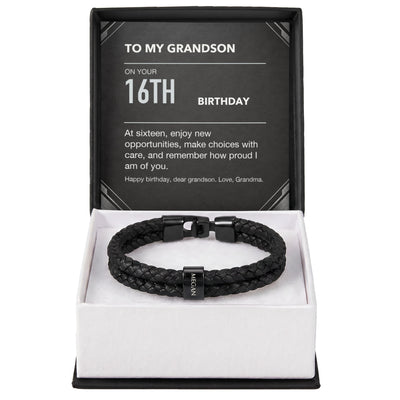 Load image into Gallery viewer, To My Grandson 16th Birthday Men&amp;#39;s Personalized Name Bracelet from Grandma
