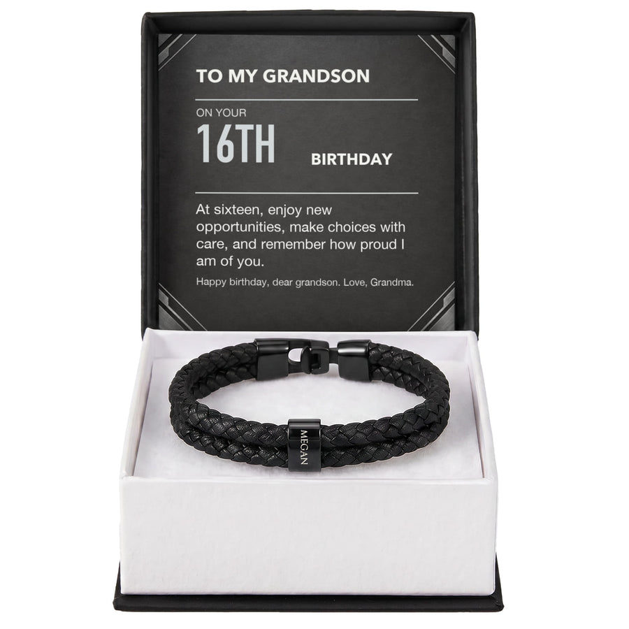 To My Grandson 16th Birthday Men's Personalized Name Bracelet from Grandma
