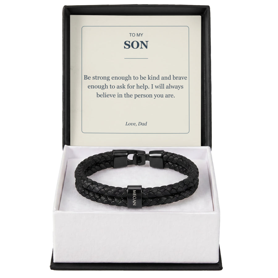 To My Son, Strong Enough to Be Kind - Personalized Name Bracelet