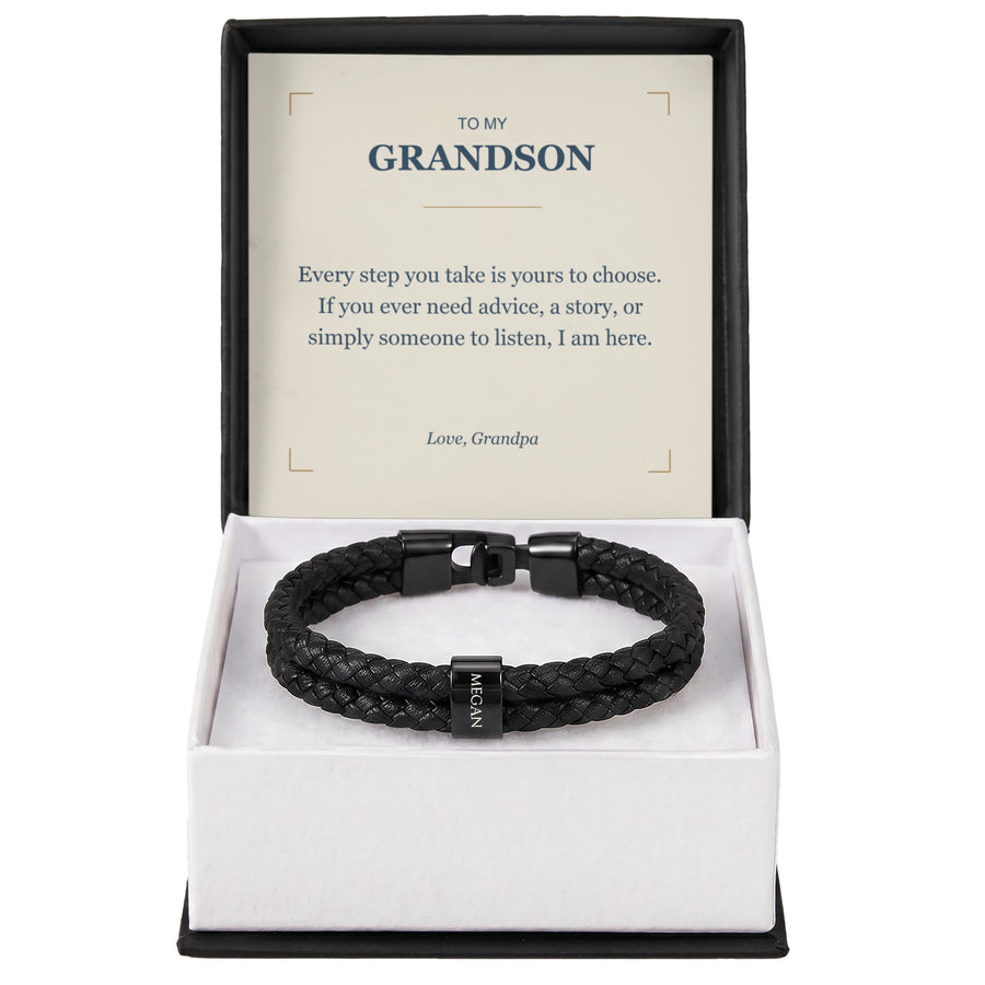 To My Grandson, I Am Here for You - Personalized Name Bracelet