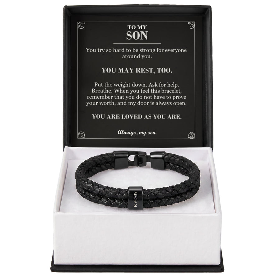 To My Son, You May Rest Too - Personalized Name Bracelet