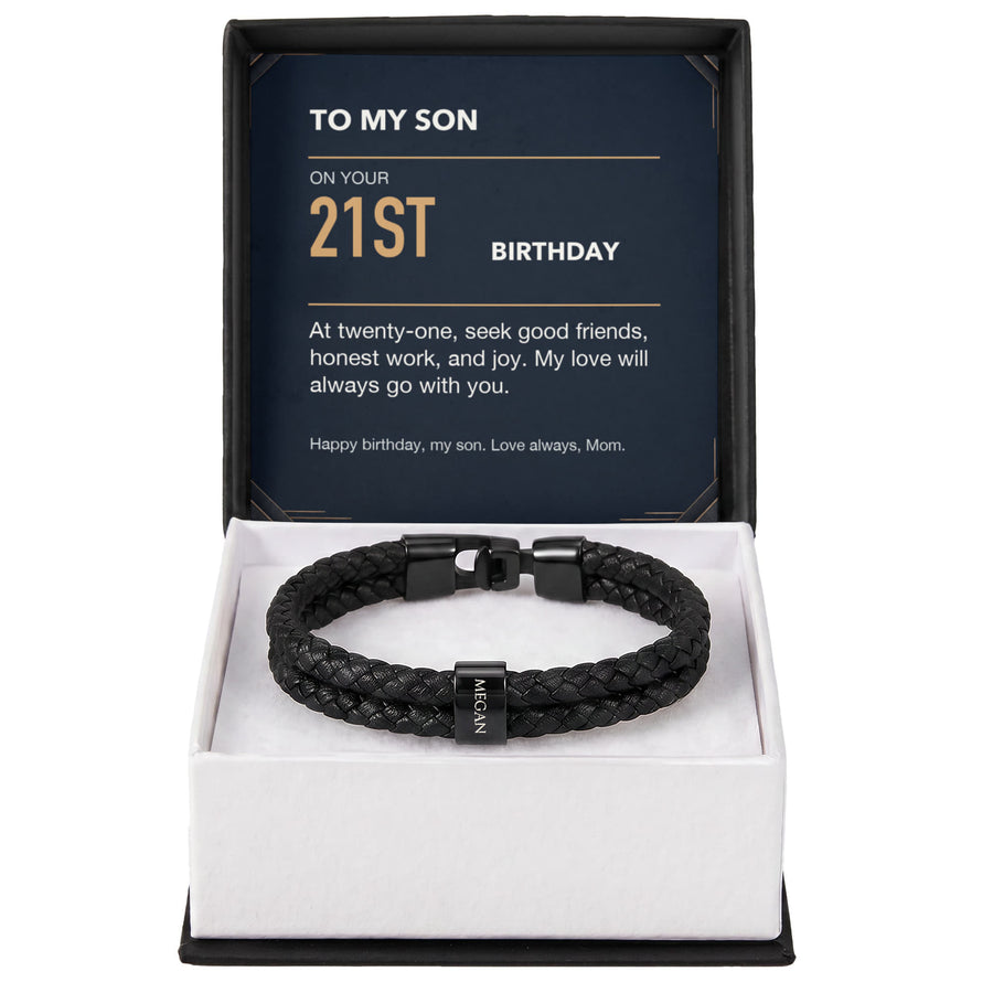 To My Son 21st Birthday Men's Personalized Name Bracelet from Mom
