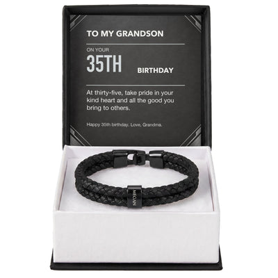 Load image into Gallery viewer, To My Grandson 35th Birthday Men&amp;#39;s Personalized Name Bracelet from Grandma
