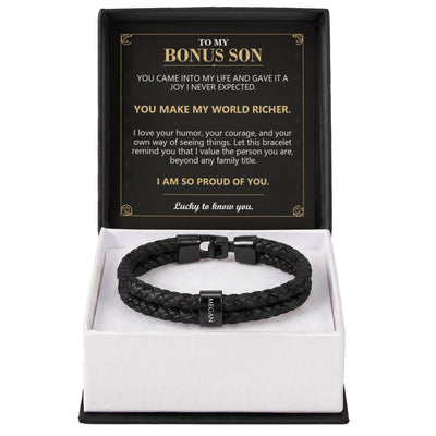 Load image into Gallery viewer, To My Bonus Son, You Make My World Richer - Personalized Name Bracelet
