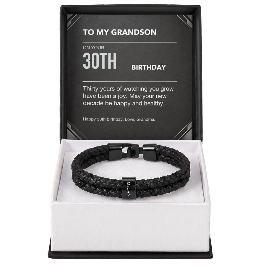 To My Grandson 30th Birthday Men's Personalized Name Bracelet from Grandma