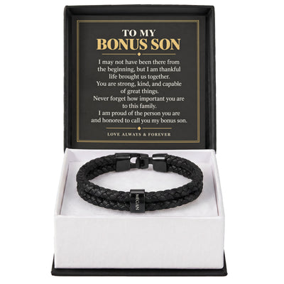 Load image into Gallery viewer, To My Bonus Son Personalized Name Bracelet - Proud to Call You Family
