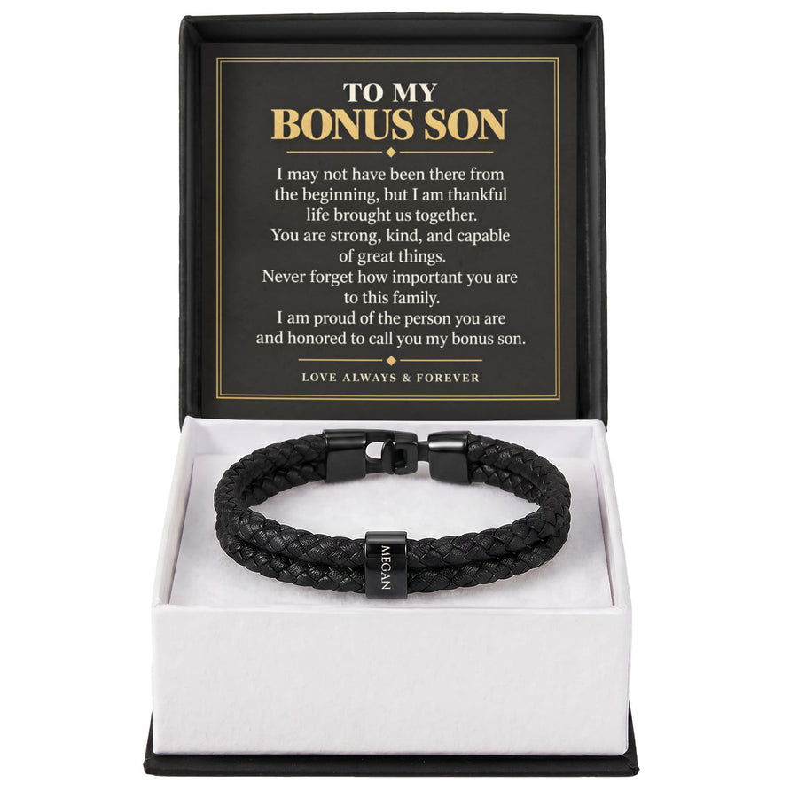 To My Bonus Son Personalized Name Bracelet - Proud to Call You Family