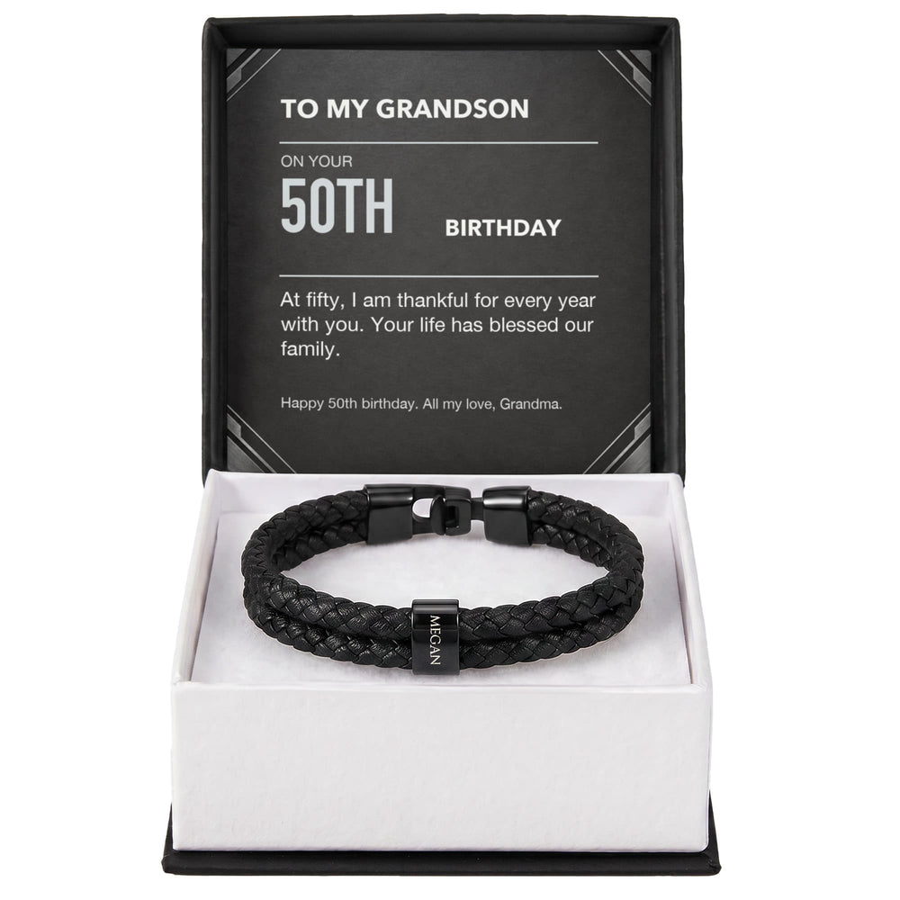 To My Grandson 50th Birthday Men's Personalized Name Bracelet from Grandma