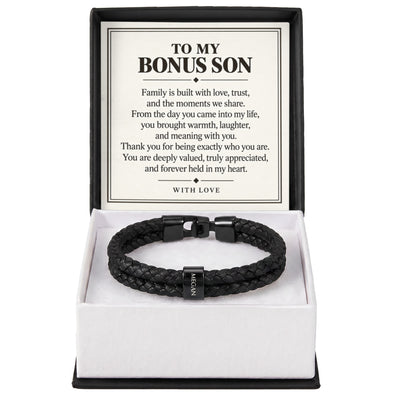 Load image into Gallery viewer, To My Bonus Son Personalized Name Bracelet - Forever Held in My Heart
