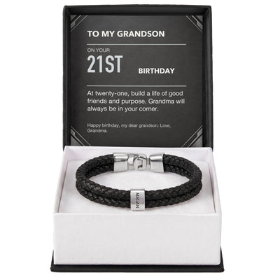 Load image into Gallery viewer, To My Grandson 21st Birthday Men&amp;#39;s Personalized Name Bracelet from Grandma
