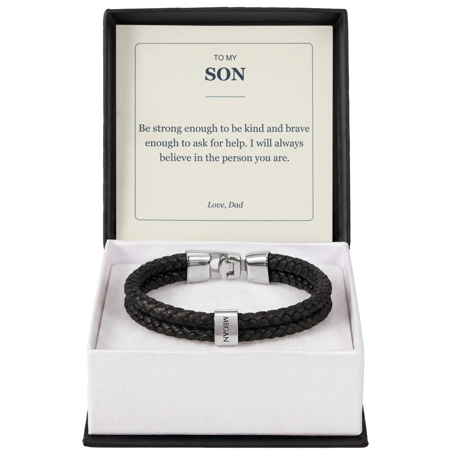 To My Son, Strong Enough to Be Kind - Personalized Name Bracelet
