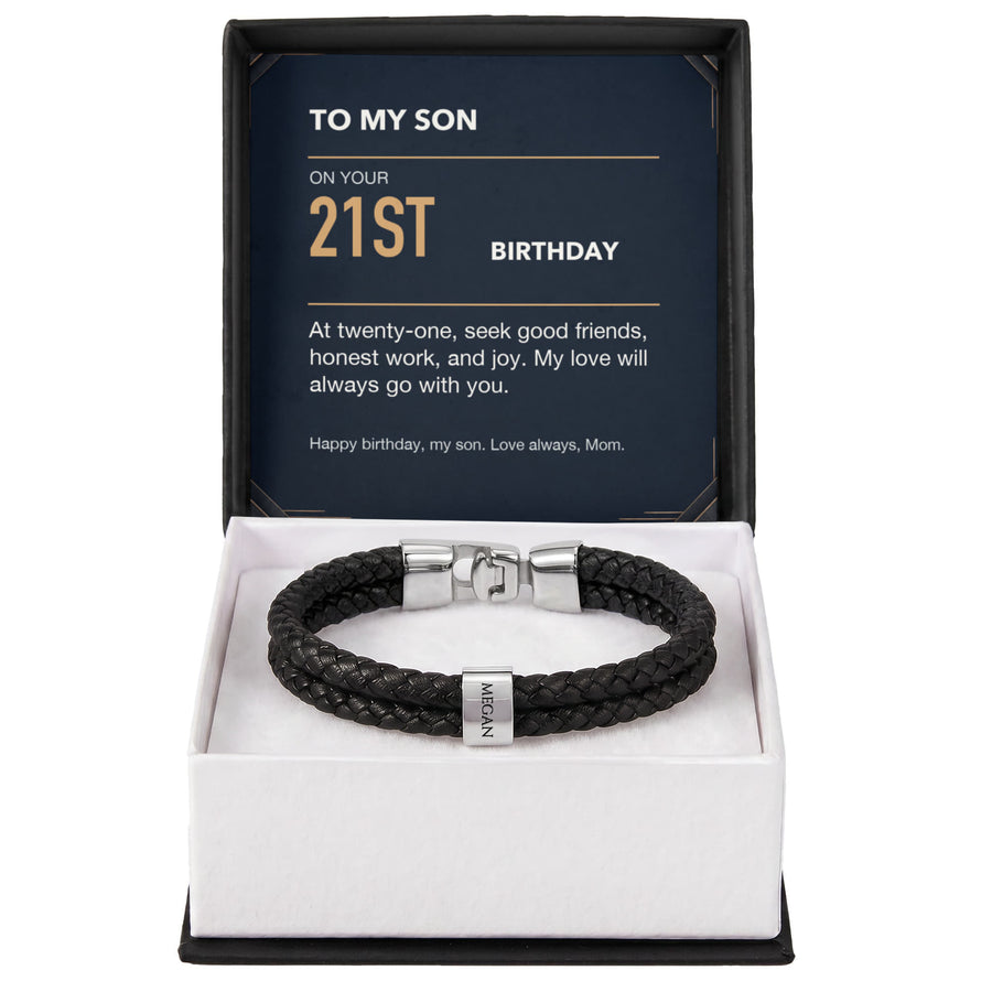 To My Son 21st Birthday Men's Personalized Name Bracelet from Mom