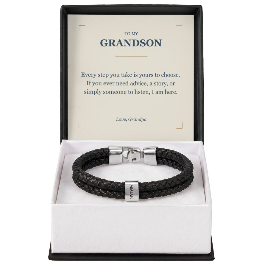 To My Grandson, I Am Here for You - Personalized Name Bracelet