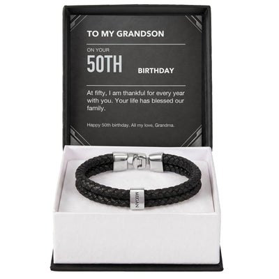 Load image into Gallery viewer, To My Grandson 50th Birthday Men&amp;#39;s Personalized Name Bracelet from Grandma
