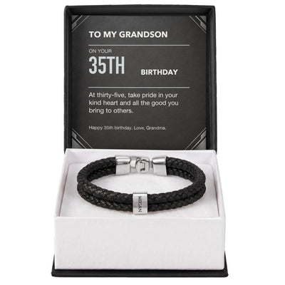 Load image into Gallery viewer, To My Grandson 35th Birthday Men&amp;#39;s Personalized Name Bracelet from Grandma
