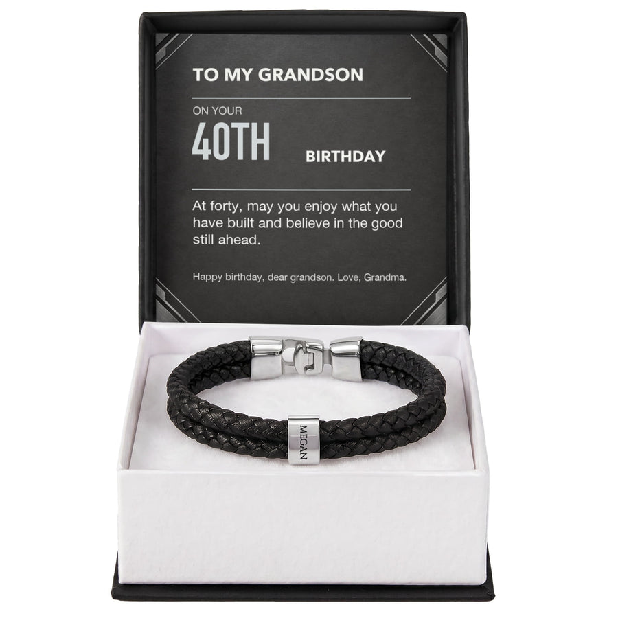 To My Grandson 40th Birthday Men's Personalized Name Bracelet from Grandma