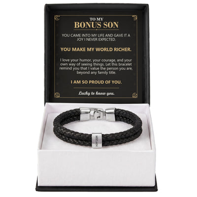 Load image into Gallery viewer, To My Bonus Son, You Make My World Richer - Personalized Name Bracelet
