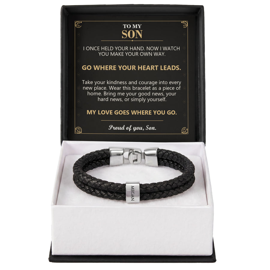 To My Son, Go Where Your Heart Leads - Personalized Name Bracelet