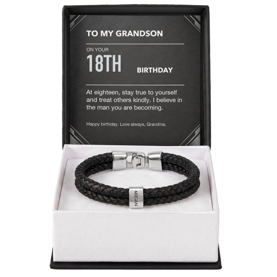 To My Grandson 18th Birthday Men's Personalized Name Bracelet from Grandma