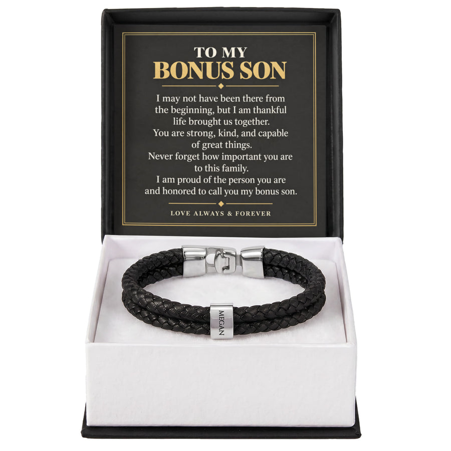 To My Bonus Son Personalized Name Bracelet - Proud to Call You Family