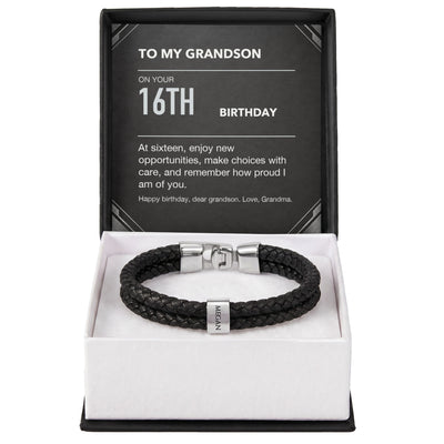 Load image into Gallery viewer, To My Grandson 16th Birthday Men&amp;#39;s Personalized Name Bracelet from Grandma
