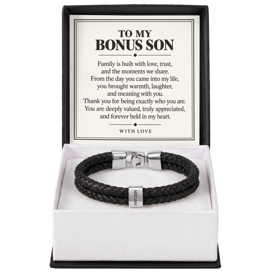 To My Bonus Son Personalized Name Bracelet - Forever Held in My Heart