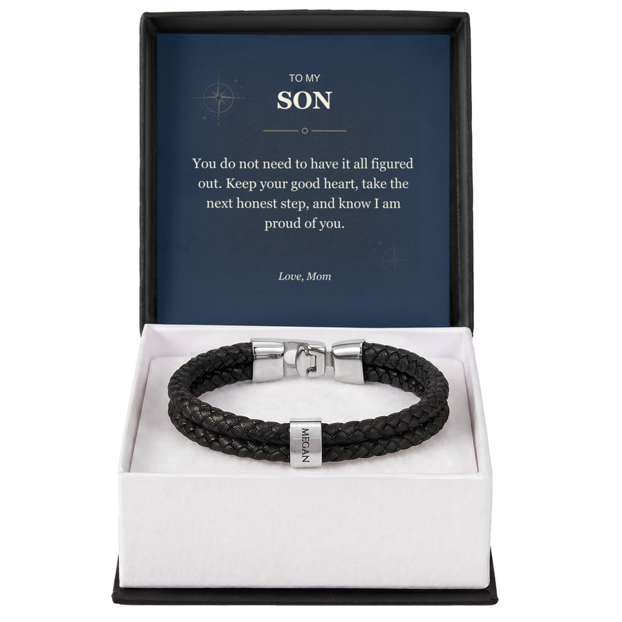 To My Son, Proud of Your Next Step - Personalized Name Bracelet