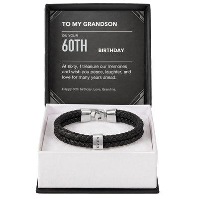 Load image into Gallery viewer, To My Grandson 60th Birthday Men&amp;#39;s Personalized Name Bracelet from Grandma
