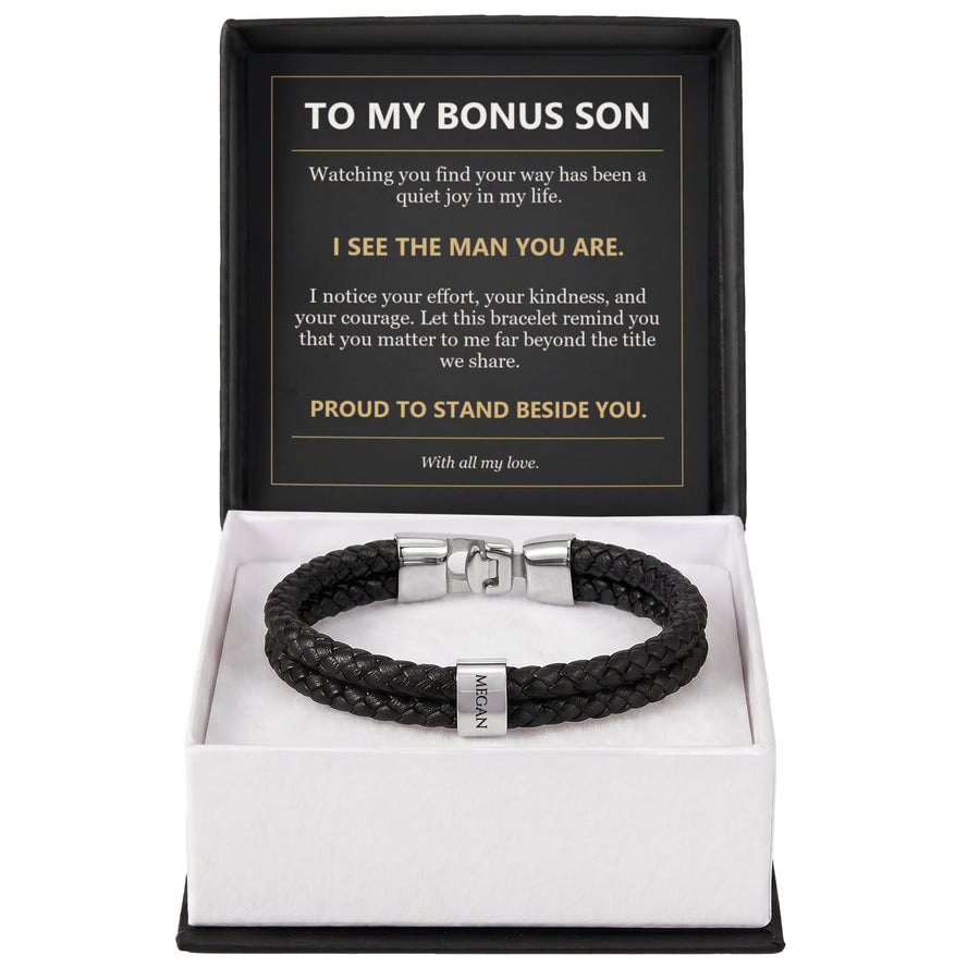 To My Bonus Son, I See the Man You Are - Personalized Name Bracelet