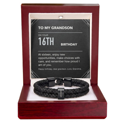 Load image into Gallery viewer, To My Grandson 16th Birthday Men&amp;#39;s Personalized Name Bracelet from Grandma

