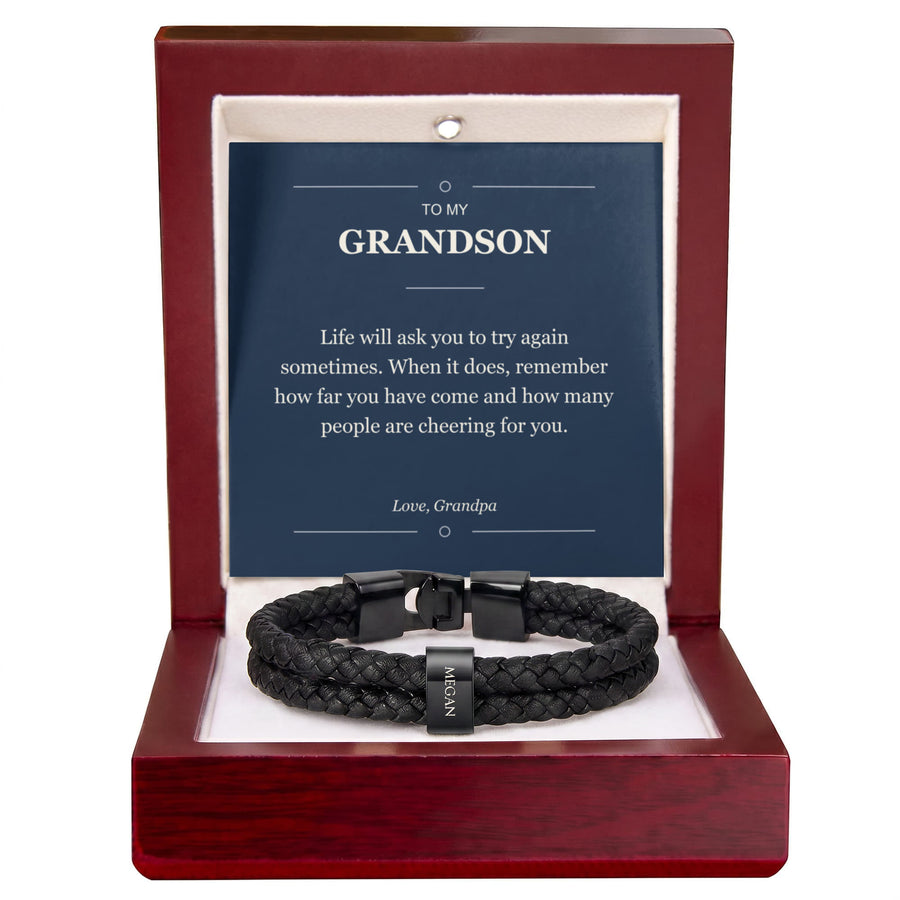 To My Grandson, Remember How Far You Have Come - Personalized Name Bracelet