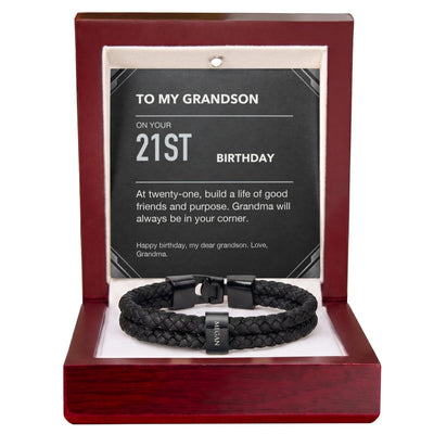 Load image into Gallery viewer, To My Grandson 21st Birthday Men&amp;#39;s Personalized Name Bracelet from Grandma
