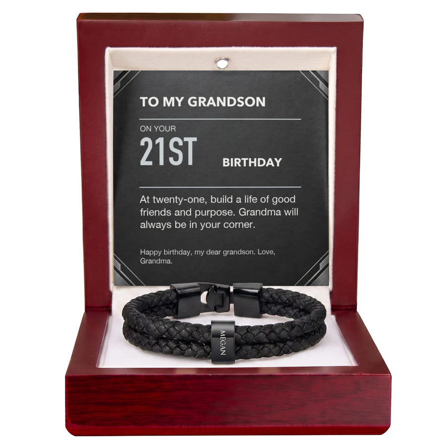To My Grandson 21st Birthday Men's Personalized Name Bracelet from Grandma