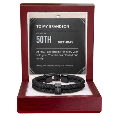 Load image into Gallery viewer, To My Grandson 50th Birthday Men&amp;#39;s Personalized Name Bracelet from Grandma
